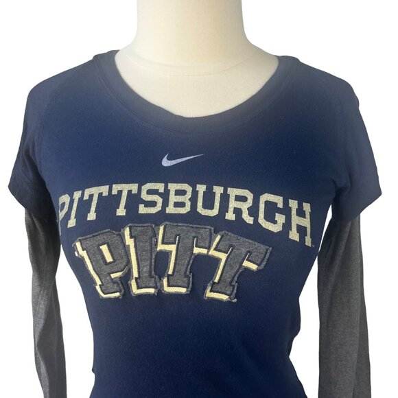 Nike Pitt Panthers Tshirt Womens Medium Blue Gray Fanwear Layered Look - Picture 3 of 8